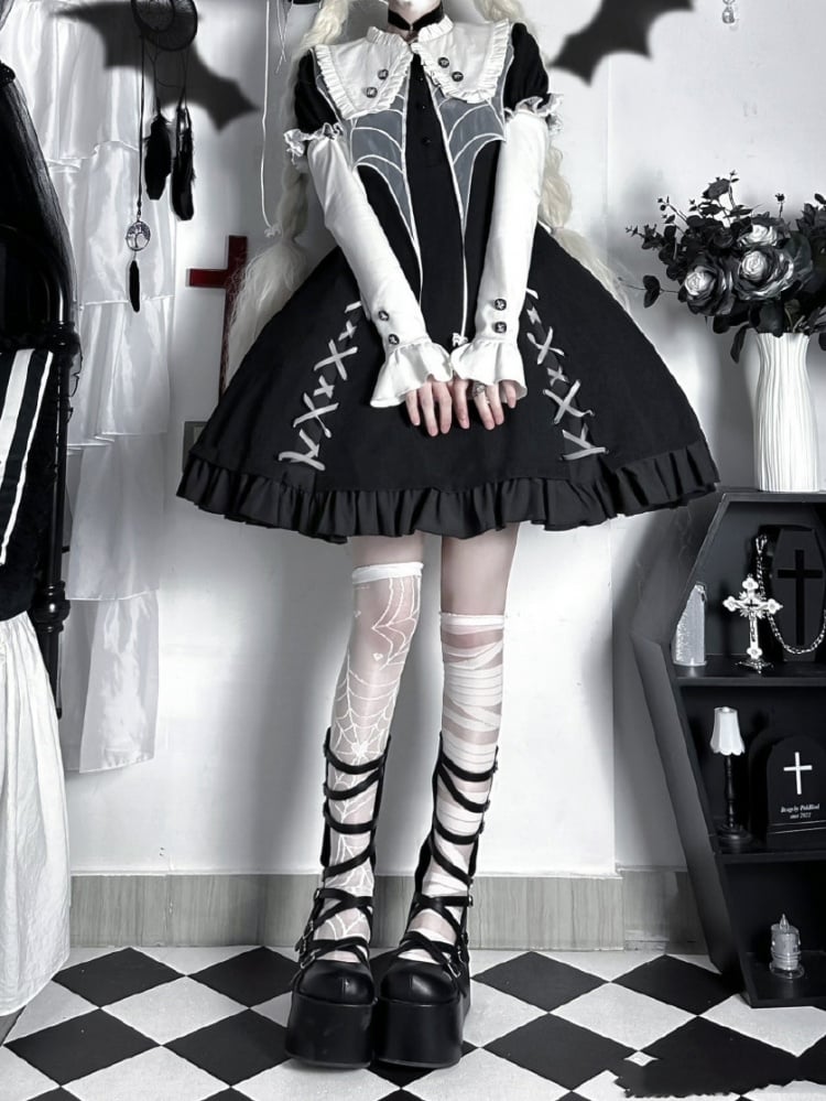 Black Spider Web Collar Halloween Lolita Dress