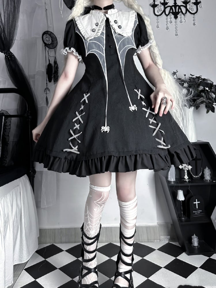 Black Spider Web Collar Halloween Lolita Dress