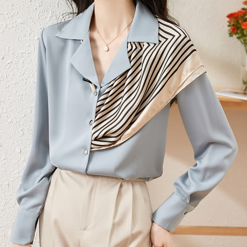 Chic Patchwork Long Sleeve Satin Shirt