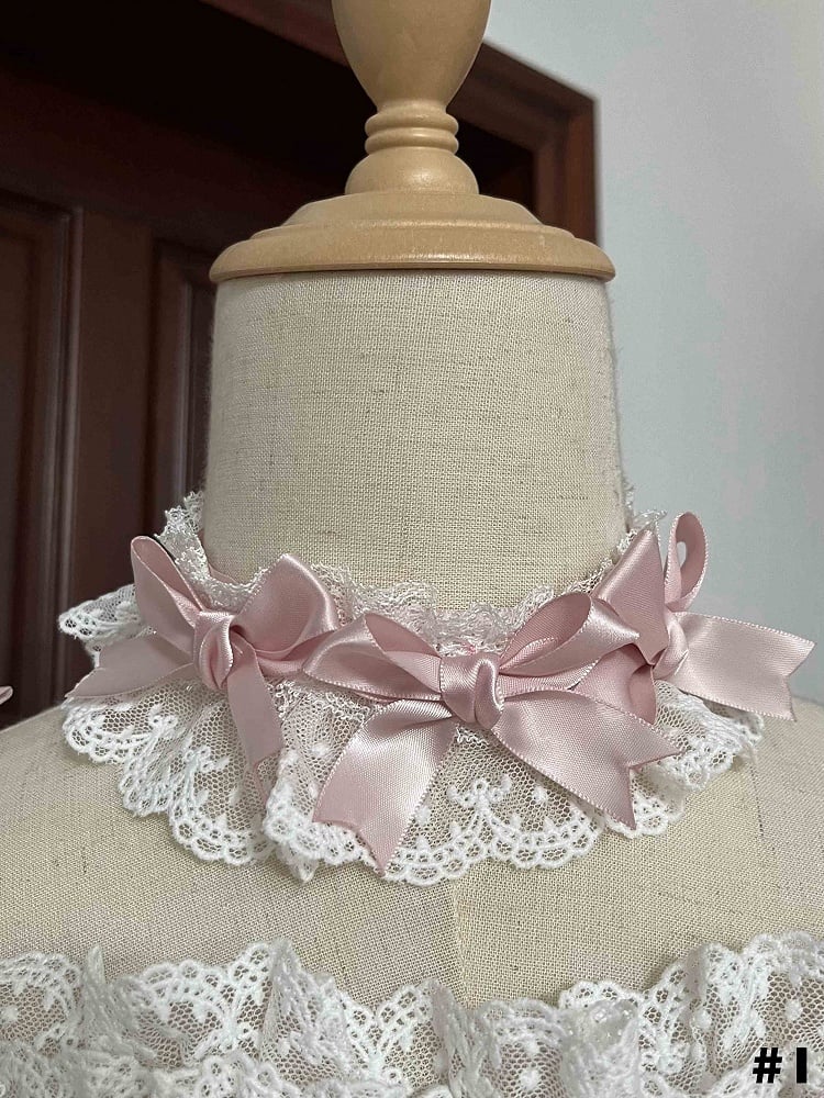Pink White Bows Choker Decorated