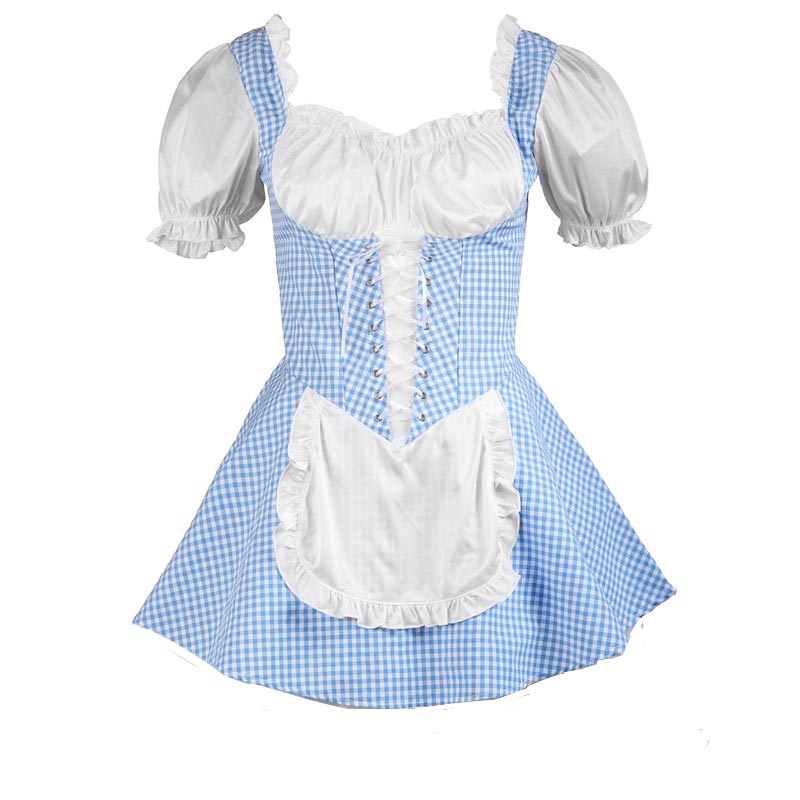 Sweet Kawaii Lattice Print Lace Up Maid Dress