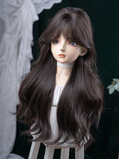 Wig Tea Length Bangs With Curtain 73CM Black Wavy