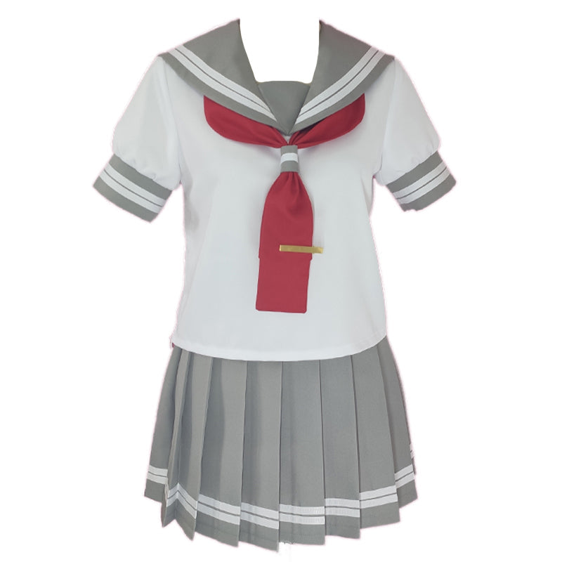 Grey Sailor Collar T-Shirt Tie Pleated Skirt Set