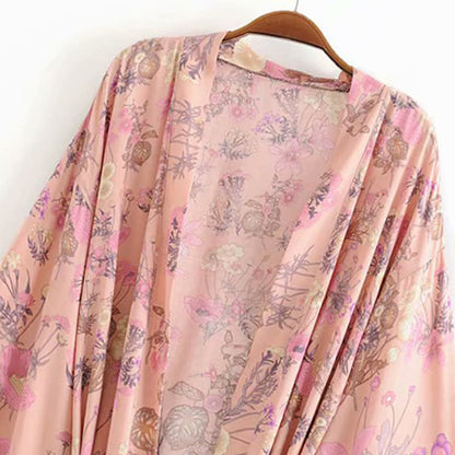 Boho Blossom Print Belt Cardigan Outerwear