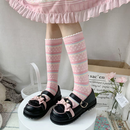 Vintage Bow Knot Button Bear Platform Lolita Shoes