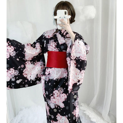 Vintage Cat Sakura Print Kimono Dress