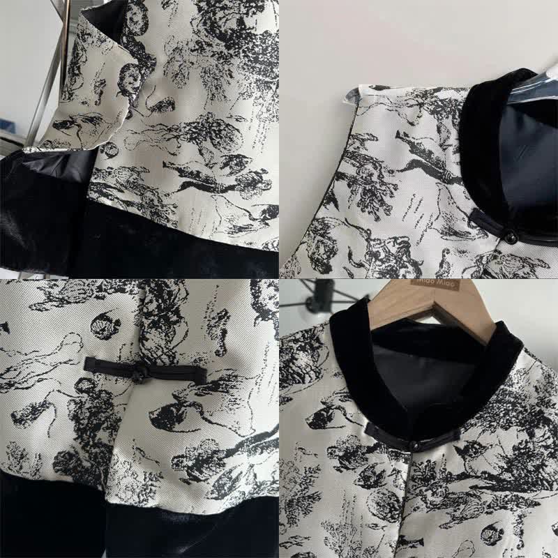 Vintage Floral Print Buckle Long Sleeve Shirt Vest