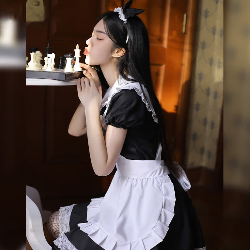 Sweet Love Heart Hollow Out Ruffled Maid Dress