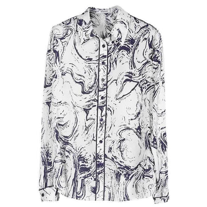 Ink Painting Print Long Sleeve Lapel Shirt