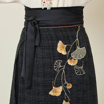 Elegant Bunny Embroideried Coat Shirt Floral High Waist Skirt