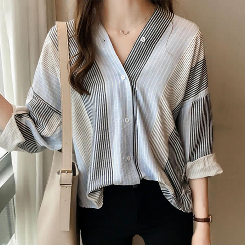 Colorblock Stripe Print Long Sleeve Shirt