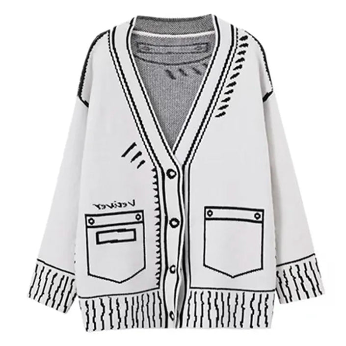 Cartoon Outline Knitted Cardigan