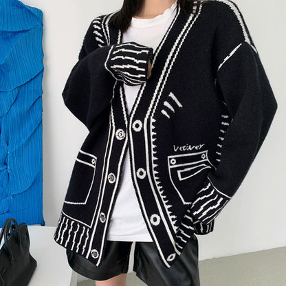 Cartoon Outline Knitted Cardigan