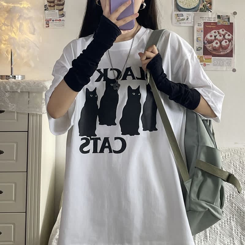 Cat Letter Print T-Shirt Casual Wide Leg Pants