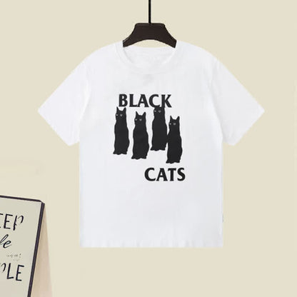 Cat Letter Print T-Shirt Casual Wide Leg Pants - T-Shirt / M