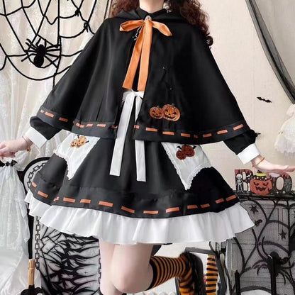 Halloween Lolita Witch Pumpkin Embroidery Dress Set