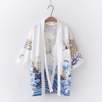 Fashion Crane Blossom Print Cardigan Outerwear