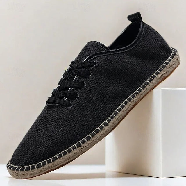 Men's Beige Shoes with Lace-Up Rope Espadrille Jute Canvas