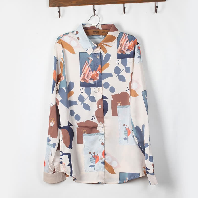 Colorblock Floral Print Casual Shirt