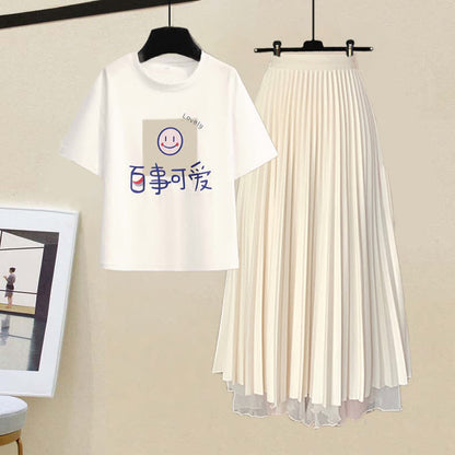 Cartoon Bear Letter Print T-Shirt Pleated Tulle Skirt