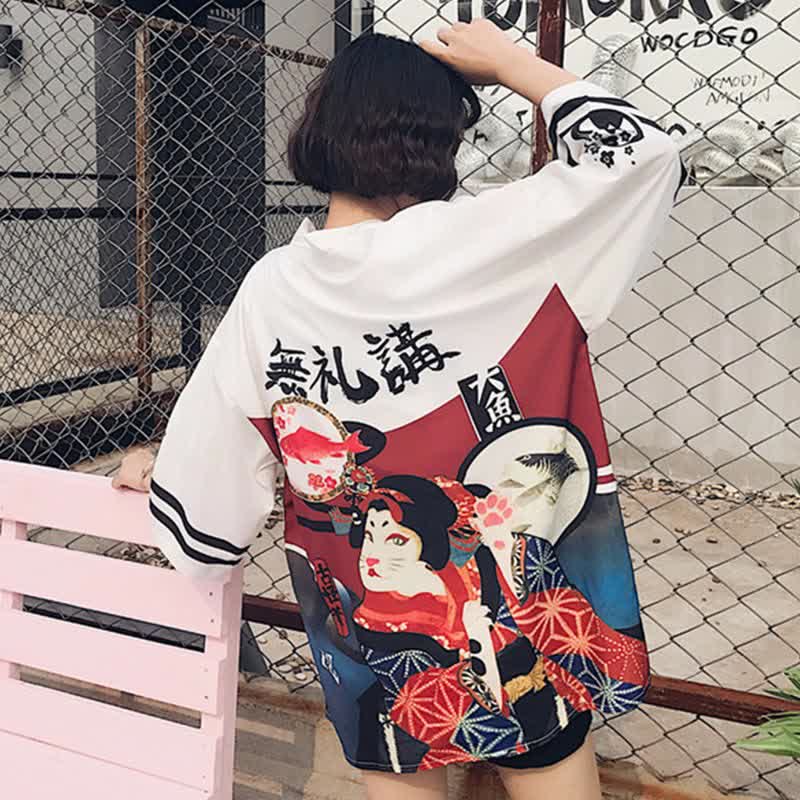 Vintage Ainme Character Print Cardigan Shirt