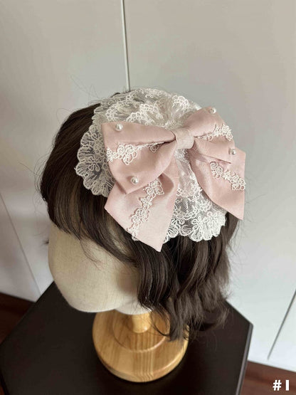 and White Bowknot Pink Floral Hairclip