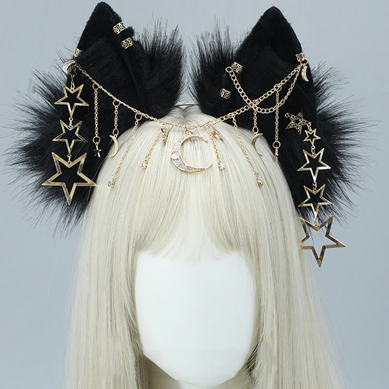 Black Star Moon Chain Fox Ears Furry Headband