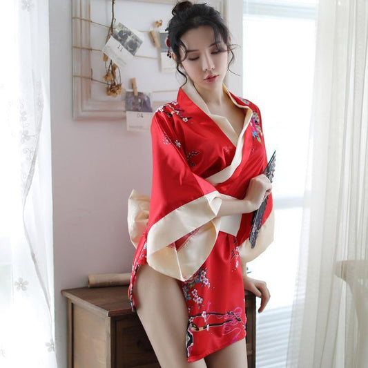 Charming Red Kimono Floral Cosplay Lingerie Dress
