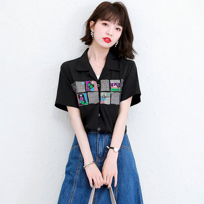 Embroidery Loose Laple T-Shirt Denim Skirt