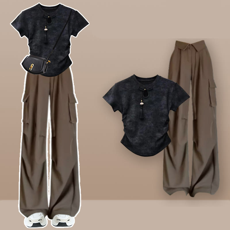 Buckle Tassels T-Shirt Cargo Pants