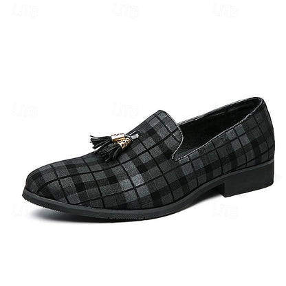 Plaid Men's Decoration Loafers Tassel – Elegant with