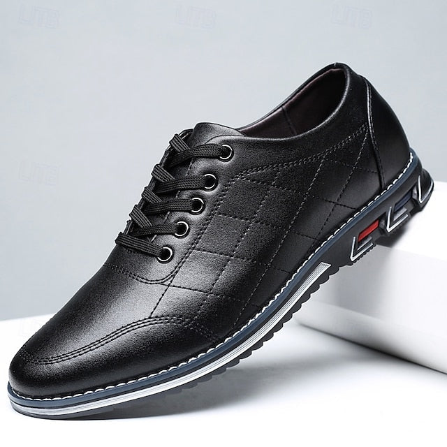 Stylish Leather Sneakers Faux Blue Quilted Lace-Up Men's -