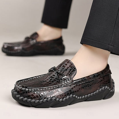 Black Driving – Loafers Textured Men’s Moc-Toe Crocodile