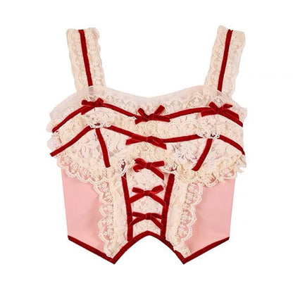 White and Red Lace Corset Top