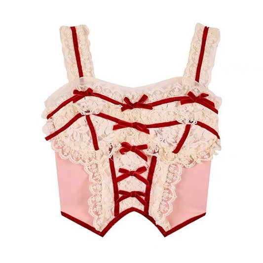 White and Red Lace Corset Top