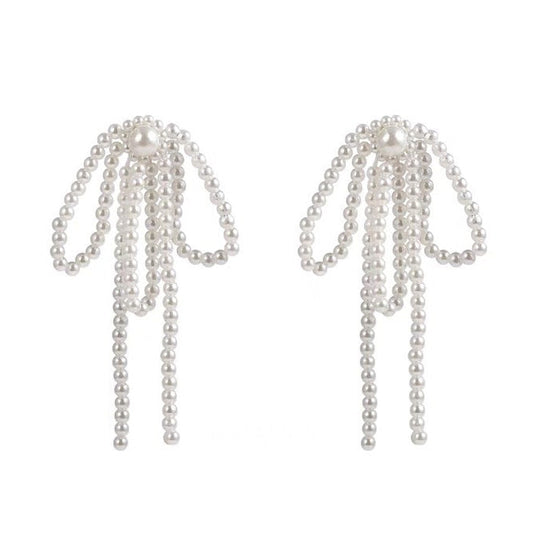 Bow Pearl Tassel Earrings