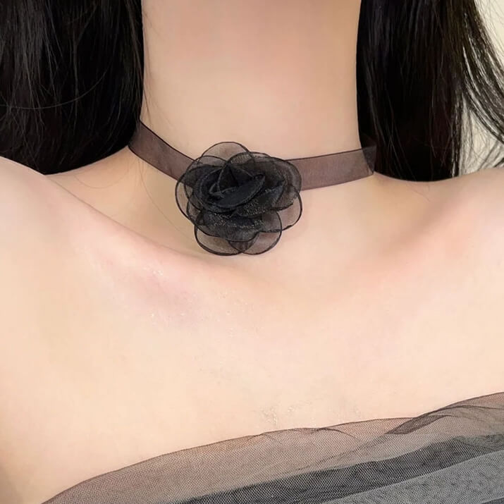 Lace Black Camellia Choker