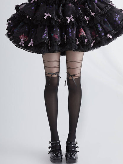 Lace Ribbon Bow Lolita Tights