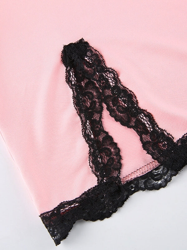 Pink with Black Lace Dress