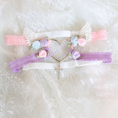 Sweet Floral Heart Wings Garter