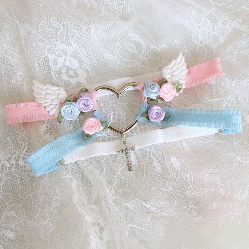 Sweet Floral Heart Wings Garter