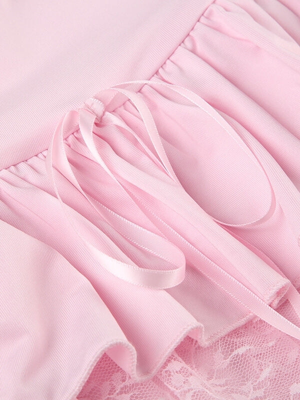 Pink Lace Layered Skirt
