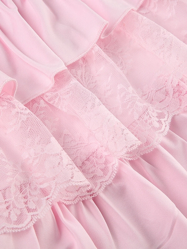 Pink Lace Layered Skirt