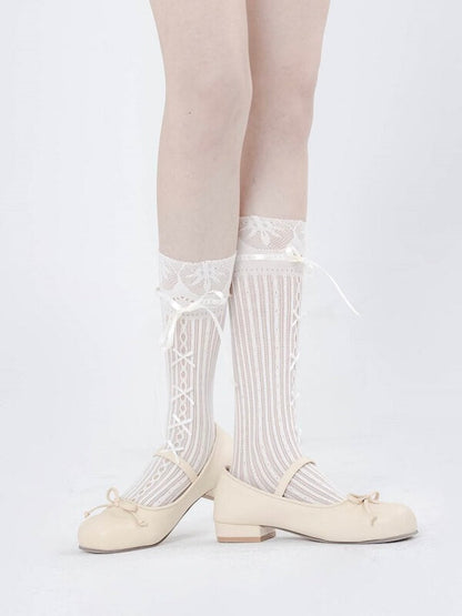 Cute Lace Stripe Bow Stockings