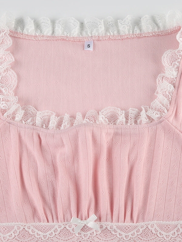 Pink Lace Patchwork Top