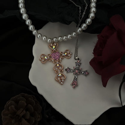 Pearl Cross Diamond Necklace