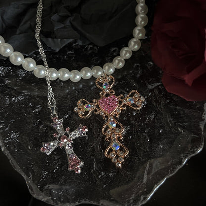 Pearl Cross Diamond Necklace