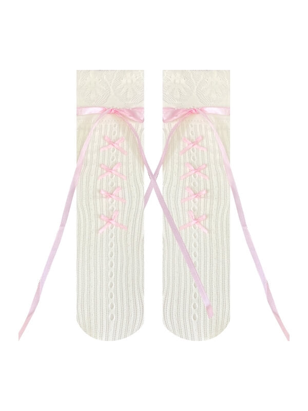 Cute Lace Stripe Bow Stockings