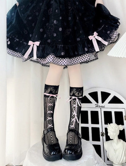 Cute Lace Stripe Bow Stockings