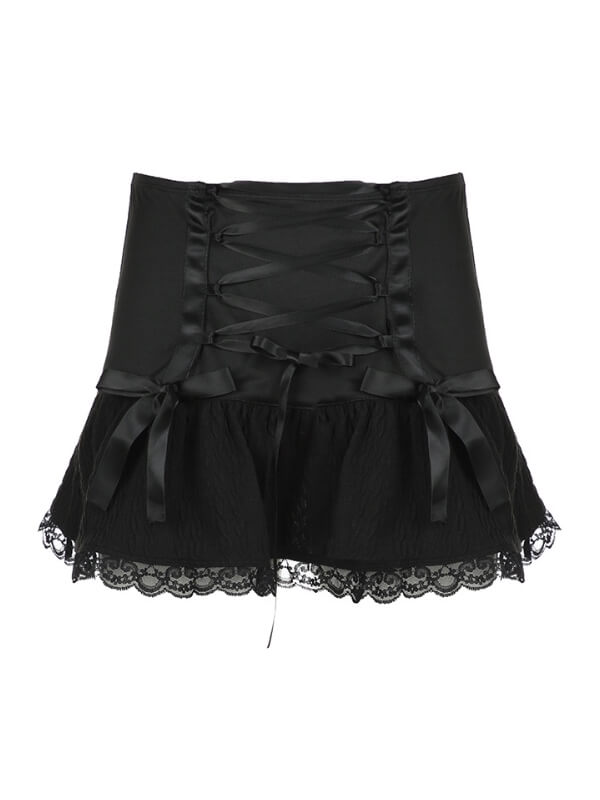 Black Bow Lace Mini Skirt